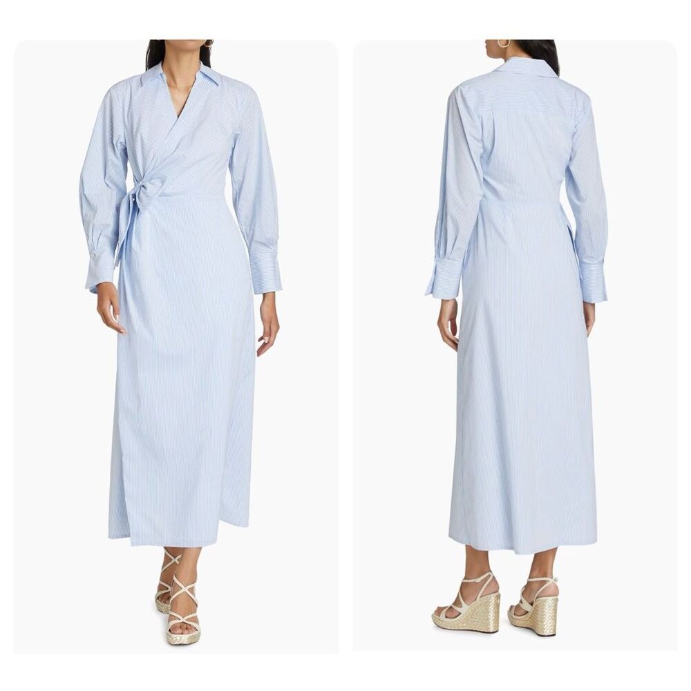 NWT Simkhai Long Sleeve Briar Pinstripe Wrap Maxi Dress Size 2 $445